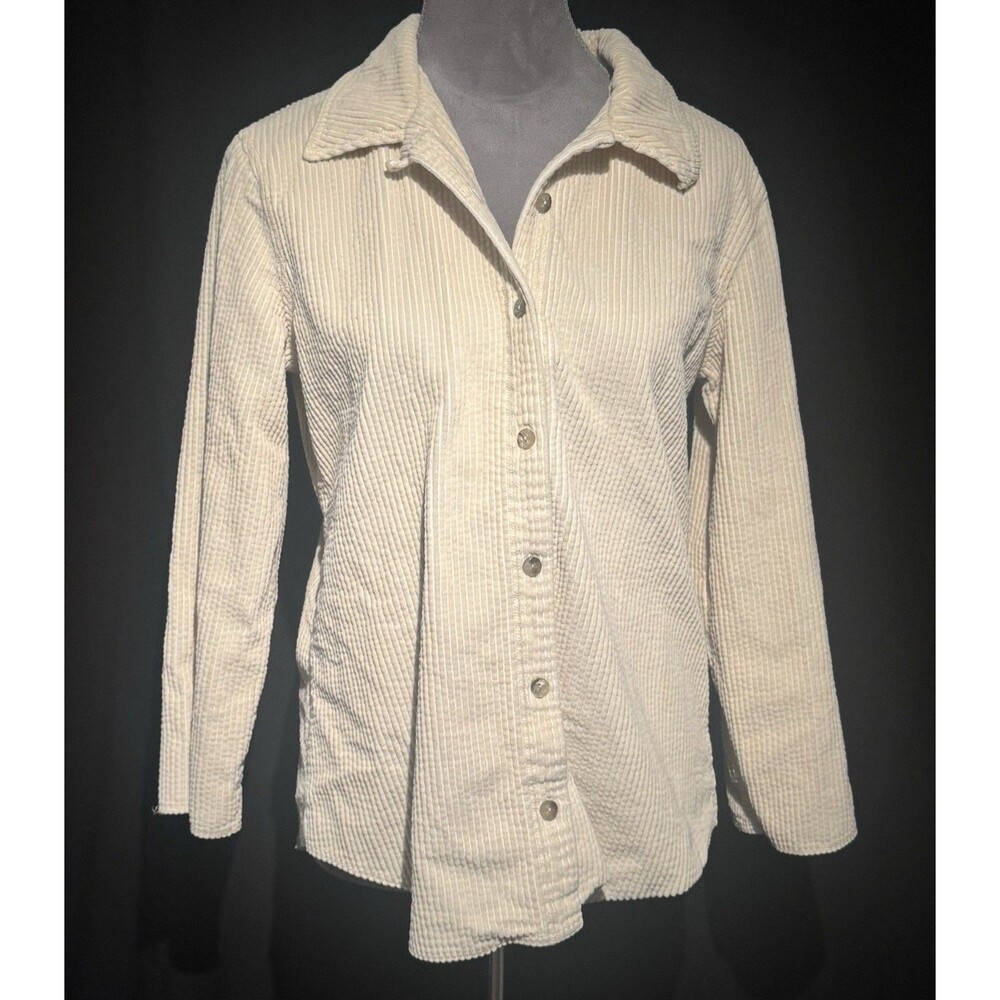 JJill Biege Corduroy Button Up Shirt Shacket With Velvet Accents Size SP
